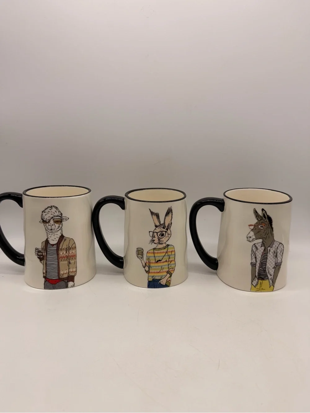 SIGNATURE HOUSEWARES Animal Hipster MUGS Cups 17.5 Oz Stoneware-Set of 3